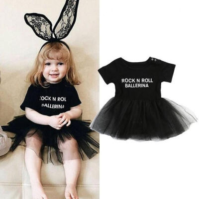 

Letter Print Infant Baby Girl Tulle Rock N Roll Romper Dress Bodysuit Outfit Set