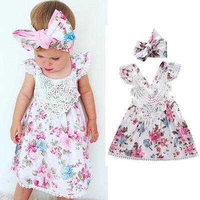 

Toddler Kids Baby Girl Princess Dress Party Pageant Floral Dress Lace Clothes
