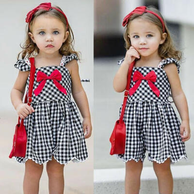 

Toddler Kid Baby Girl Plaid Clothes Sleeveless Romper Jumpsuit One Piece Outfit