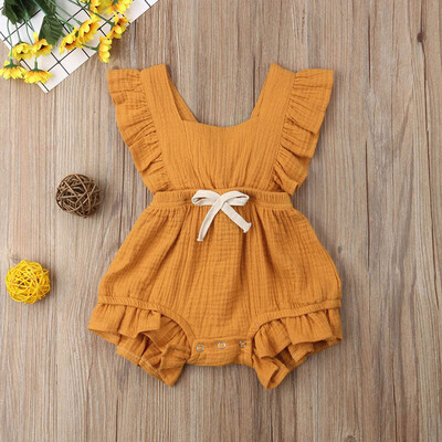 

Newborn Infant Baby Girls Color Solid Ruffles Backcross Romper Bodysuit Outfits