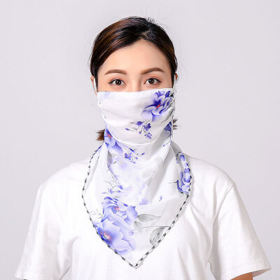 

19 summer sun protection neck chiffon mask female flowers antique elegant printing breathable mask square towel factory direct sales