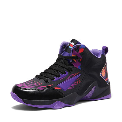 

Mens new purple high-top basketball shoes student outdoor sports boots