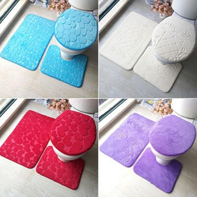 

Bathroom 3PC Set Toilet Seat Pad Tank Lid Top Cover Bath Mat Flannel Cloth