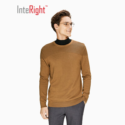 

INTERIGHT cotton net color dark jacquard round neck mens sweater coffee M code
