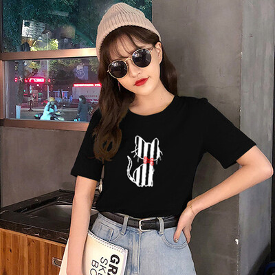 

SUMMER WOMEN FUNNY CAT PRINT T-SHIRT LADIES SHORT SLEEVE TOPS TEE BLOUSE SHIRT