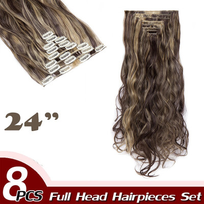 

Curly Full Head Clip Synthetic in Hair Extensions 8 Piece 18 Clips Hairpiece Long Wave for Women