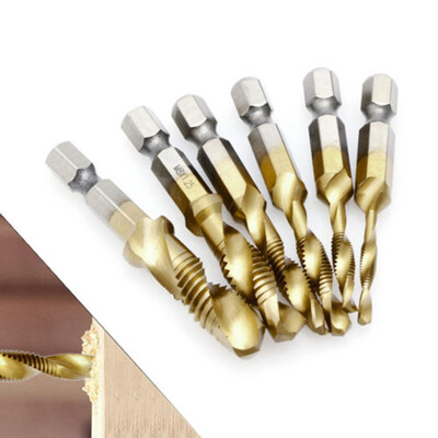 

6pcs M3-M10 Hex Shank Titanium Plated HSS Screw Thread Metric Tap Drill Bits H