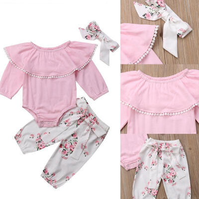 

3pcs Infant Baby Girls Outfits Romper Tops Long Pants Floral Legging Clothes Set
