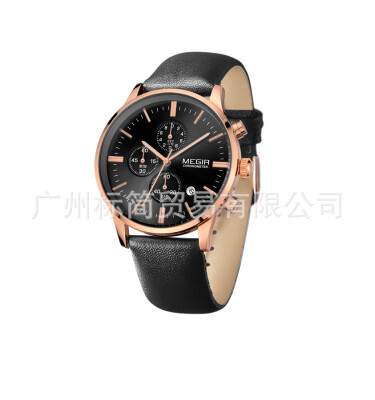 

Meigel Mens Watch Multifunction Leather Belt Waterproof Luminous Quartz Watch