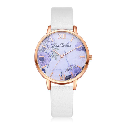 

Minimalism Womens Watches Purple Floral Dial Ladies Simple Quartz Wristwatch Leather Strap Clock Casual Dress Reloj Mujer
