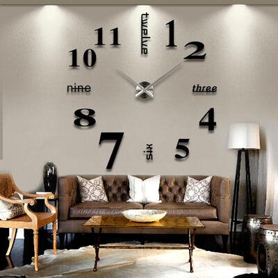 

Modern Mute DIY Large Wall Clock 3D Sticker Home Office Decor Black Gift