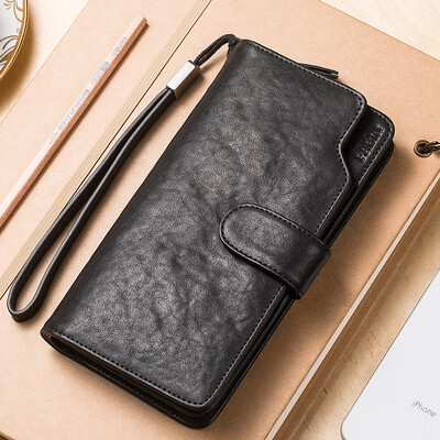 

Pabin Pabin wallet mens long zipper wallet multi-card large capacity vegetable tanned layer leather hand bag casual business wallet PB528 black