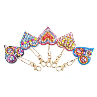 

5pcsset DIY Full Drill Diamond Painting Love Heart Keychain Key Ring Gift