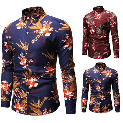 

Mens Shirt Fashionable Casual Slim-fit Floral Printed Long Sleeve Shirts