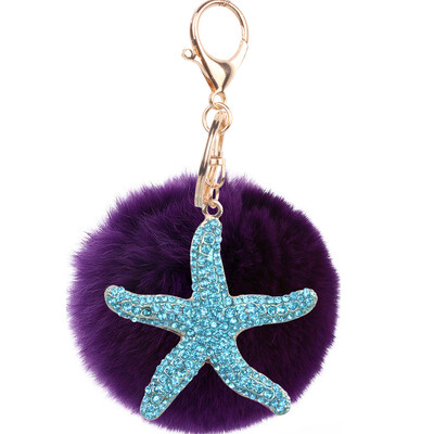 

Jewelry fashion keychain diamond cartoon sea star keychain gift rex rabbit fur plush ball