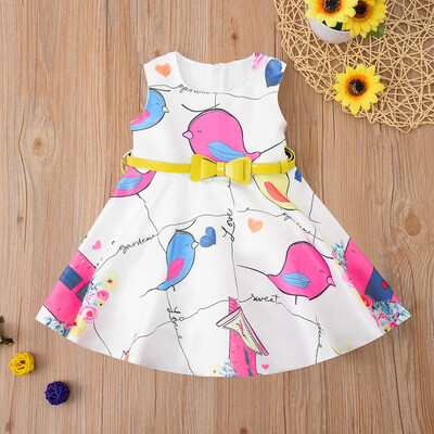 

Toddler Newborn Baby Girls Sleeveless Princess Bird Print Tutu Dress Outfits Set