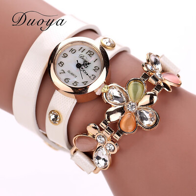 

Trend around three-ring alloy quartz watch fashion mesh PU strap with diamond flower female watch