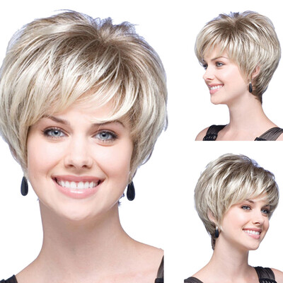 

〖Follure〗Women Natural Short Wavy White Gradient Wig Rose Net Synthetic Curly Wigs