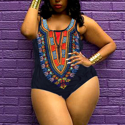 

Roseonmyhand Women Curve Appeal Dashiki African Printing Push-Up Bikini Jumpsuit