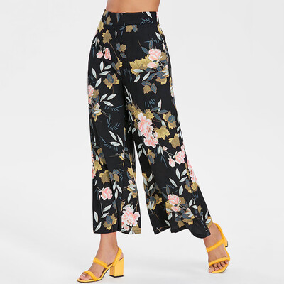 

Womens Ladies Printing Floral Trousers Long Pants Baggy Wide Leg Pants