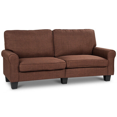 

Home Living Room Upholstered Curved Armrest Fabric Sofa-Brown
