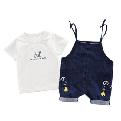 

Baby Clothes Summer Baby Boys Girls Short Sleeve Letter Print Tops Blouse T-shirtSuspender Pants Children Casual Outfits Sets