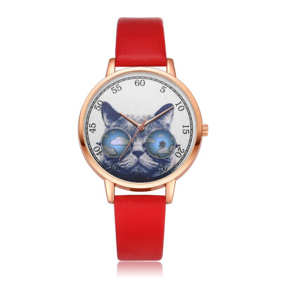 

Fashion Women Watches Cute Cat Dial Ladies Quartz Wristwatch Movement Casual Leather Strap Clock Dress Gift Zegarki Damskie