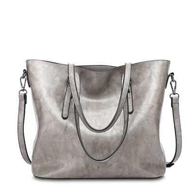 

2017 Fashion Design Women Wax Leather Big Handbag Vintage Style Lady PU Leather Shoulder Bags Female Dual Fuctions Large Totes