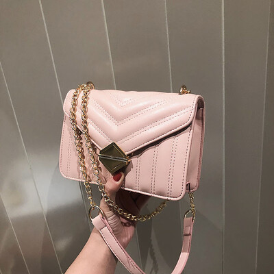 

Qiao Bani 2019 new South Korea ins fashion solid color embroidery line chain flip bag wild single shoulder diagonal handbag