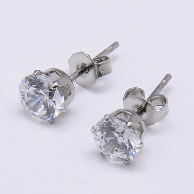 

Cubic Zirconia Ear Studs with 304 Stainless Steel Base Flat Round Stainless Steel Color 6mm Pin 07mm