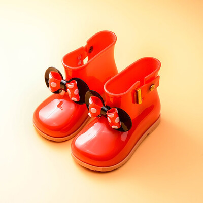 

Kids Children Baby Girls Bowknot Dot Rubber Waterproof Student Boots Rain Shoes