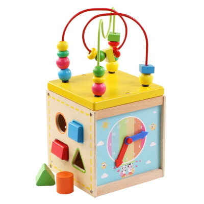 

5 in 1 Wooden Activity Cube Bead Maze Shape & Color Sorter Multi-purpose Activity Center Educational Toys For 1 year old Boy & Gir