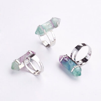 

Natural Fluorite Finger Rings with Iron Ring Finding Size 8 Platinum 18mm