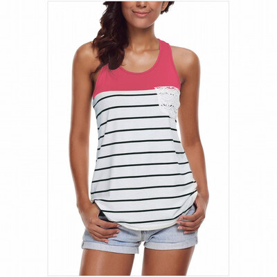 

Striped round neck sleeveless hem casual knit straight top