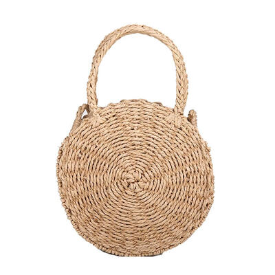 

Retro Rattan Woven Straw Round Handbag Women Shoulder Beach Messenger Totes