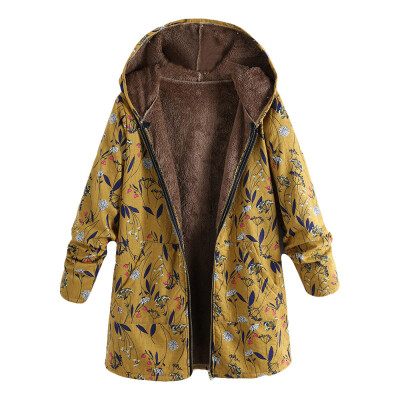 

Roseonmyhand Womens Winter Warm Outwear Floral Print Hooded Pockets Vintage Oversize Coats