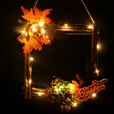 

Rattan Berry Maple Leaf Fall Door Wreath Door Wall Ornament Halloween Wreath WithWithout LED Light String