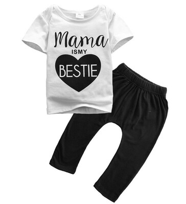 

MAMA IS MY BESTIE Newborn Baby Girl Boy Top T-shirtPant Outfit Kids Clothes Set
