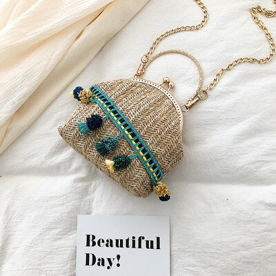 

Sen Department ins fashion straw bag female 2019 new fashion summer wild woven contrast color shoulder Messenger bag