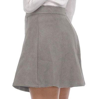 

Roseonmyhand Women Solid Vintage Suedette Button High Waist Plain A-Line Short Mini Skirt