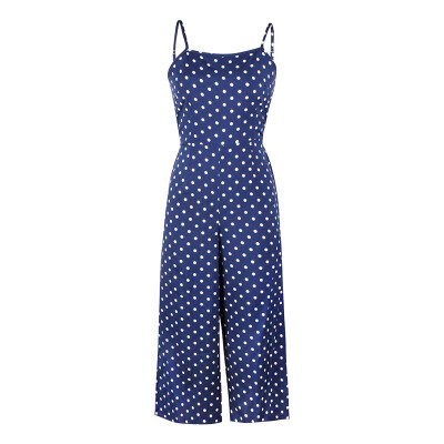 

Summer Sling Jumpsuit Wave Dot Print Bare Back Jumpsuit Wide Leg Pants