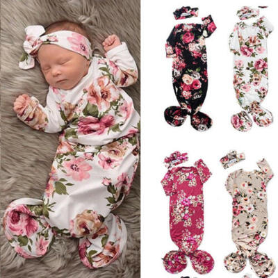 

Newborn Infant Baby Girls Floral Sleeping Swaddle Bag Blanket With Headband
