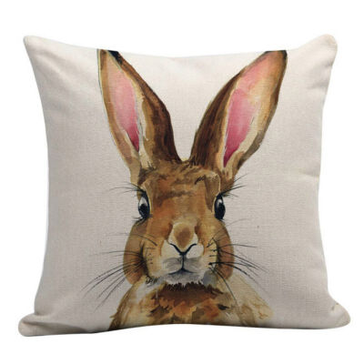 

Easter Flax Square Pillow Cover not including pillow with Invisible Zipper Printed Rabbits One-sided Patterns 80g 45x45cm1