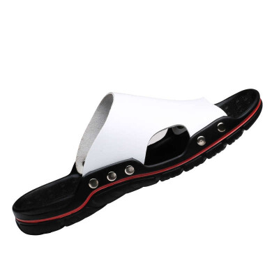 

YONGHENGMEILI Genuine leather mens summer non-slip soft bottom slippers 7139