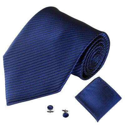 

Solid Color Stripe Jacquard Business Men Necktie Handkerchief Cuff Links Set