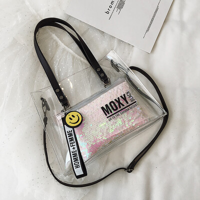 

Ins super fire bag female 2019 new Korean fashion casual sequins versatile transparent shoulder diagonal scorpion mother bag