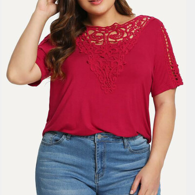 

Starmoon Women Casual O-Neck Solid Short Sleeve Plus Size Tops Loose T-Shirt Blouse