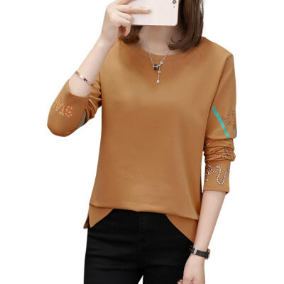 

Korean Loose Women Casual T-shirt Soft Spring O Neck Simple Bottoming Tops