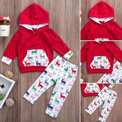 

Newborn Toddler Infant Girls Xmas Hooded Top Sika Deer Pants Clothes Outfits Set