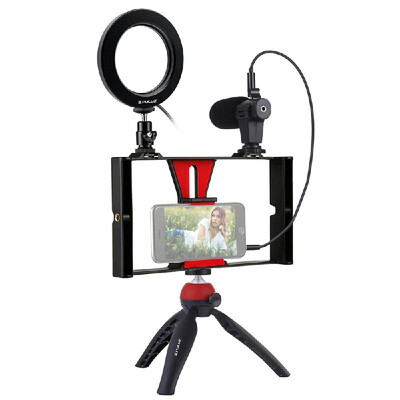 

PULUZ Phone Video Tripod Flexible Vertical Bracket Mount Mobile Camera Set with 46inch Round Fill Light Red